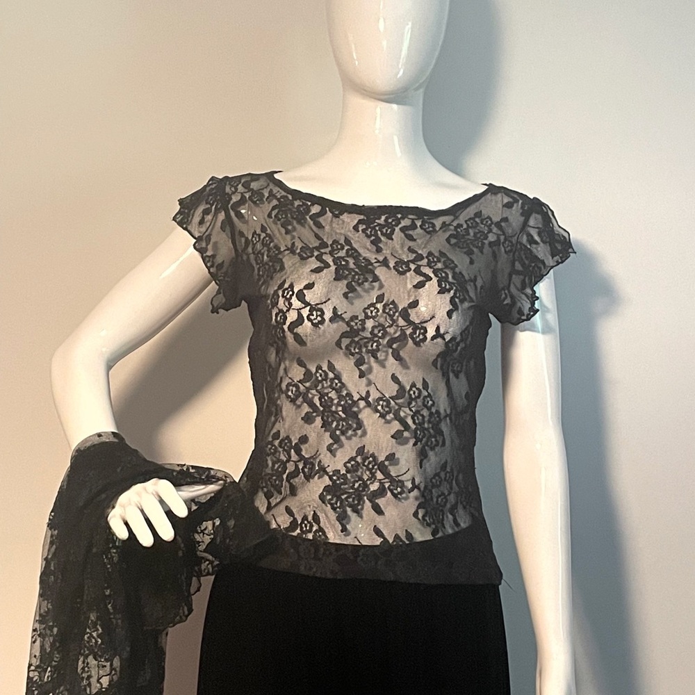 Urban Apparel Group black lace top, lace jacket, sheer top, black lace set